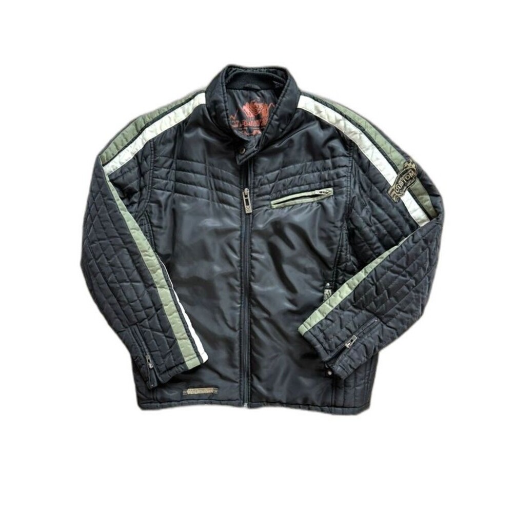 Point Zero Mens Moto Racing Jacket L Quilted Puffer Cafe Racer Biker Full Zip